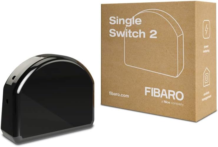 FIBARO Interrupteur à relais 2/Z-Wave Plus à interrupteur unique, déclencheur marche-arrêt sans fil, FGS-213, noir