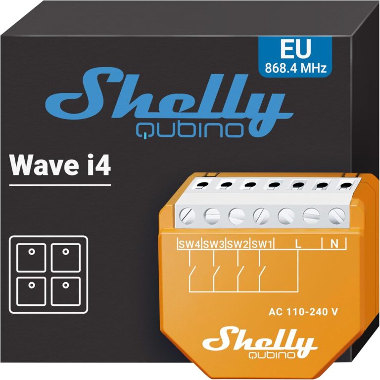 Shelly Wave i4 – Contrôleur Domotique Z-Wave à 4 entrées (110-240 V AC), Contrôle à distance dispositifs connectés, Horaires et Scènes, 12 Clics Possibles, Passerelle Z-Wave requise