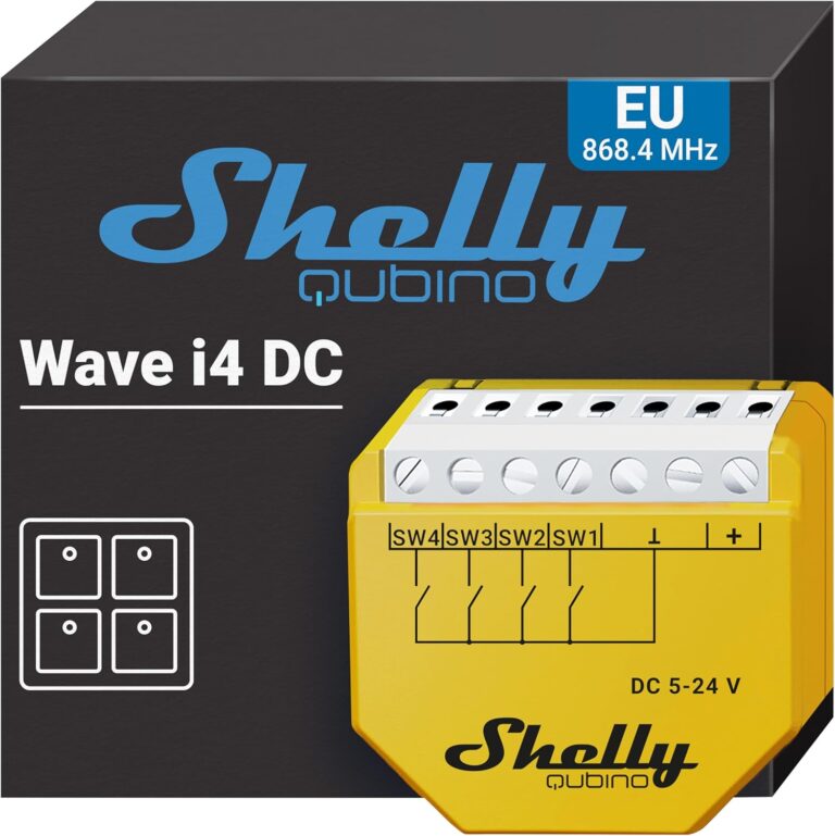 Shelly Wave i4DC – Contrôleur Domotique Z-Wave à 4 entrées (5-24 V DC), Contrôle à distance dispositifs connectés, Horaires et Scènes, 12 Clics Possibles, Passerelle Z-Wave requise