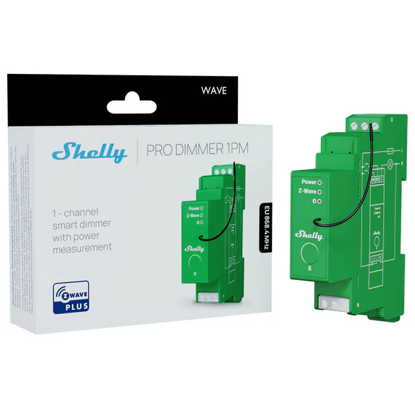 Shelly Wave Pro Dimmer 1PM – Variateur Z-Wave Rail DIN avec mesure d&rsquo;énergie